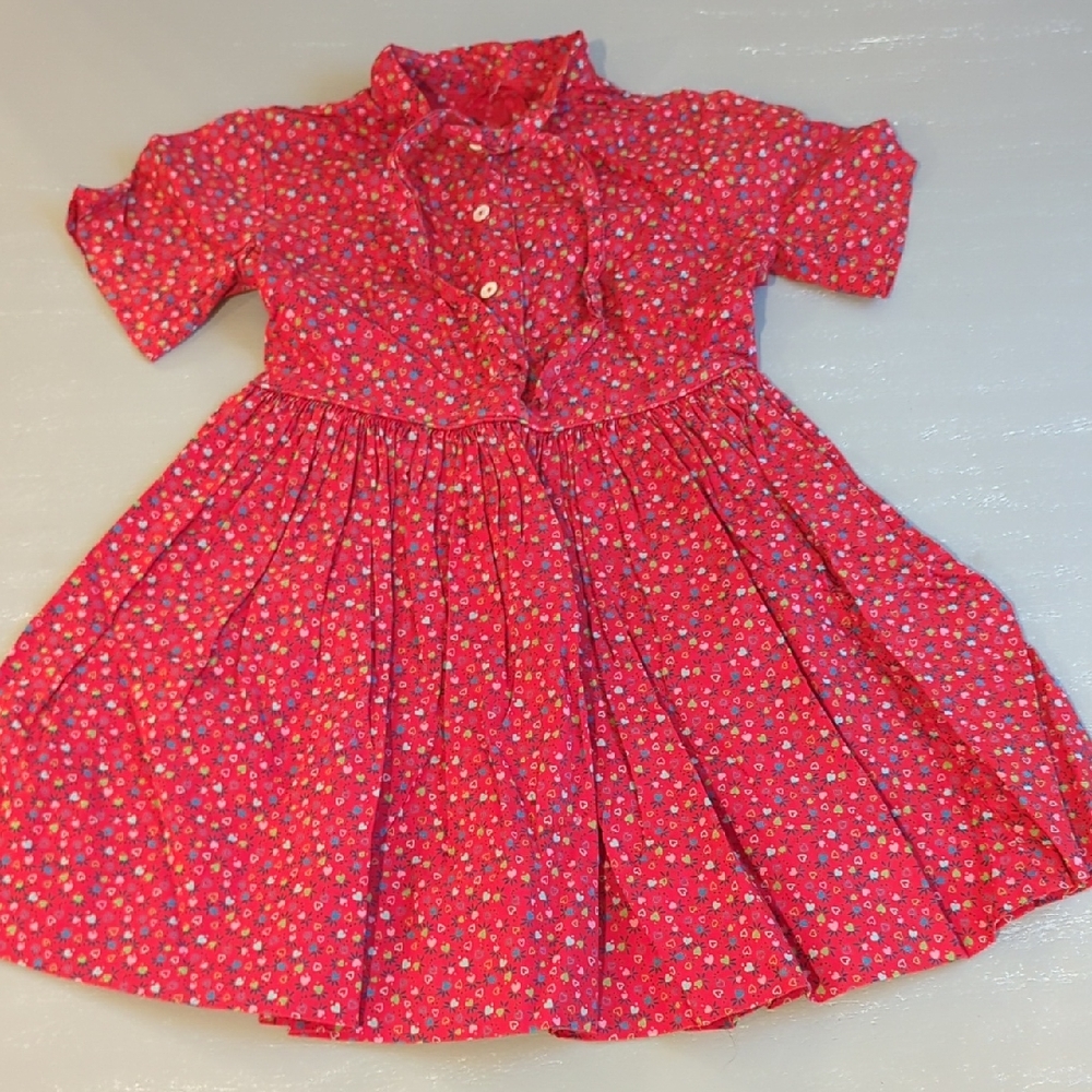 Vintage Red Floral Casual Kids Dress